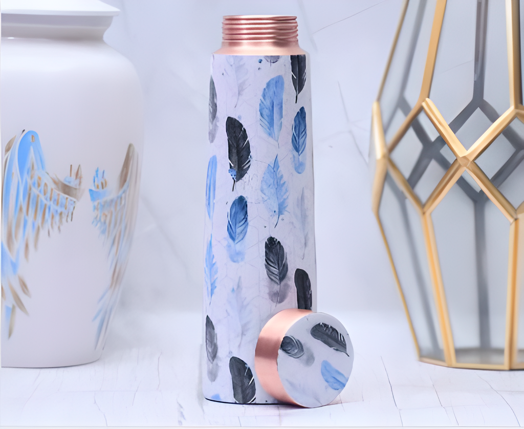 The Spring Leaves Printed Copper Bottle Enamel Leak Proof Capacity 1000 ML