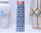 Indigo Blue Printed Copper Bottle Enamel Leak Proof Capacity 1000 ML