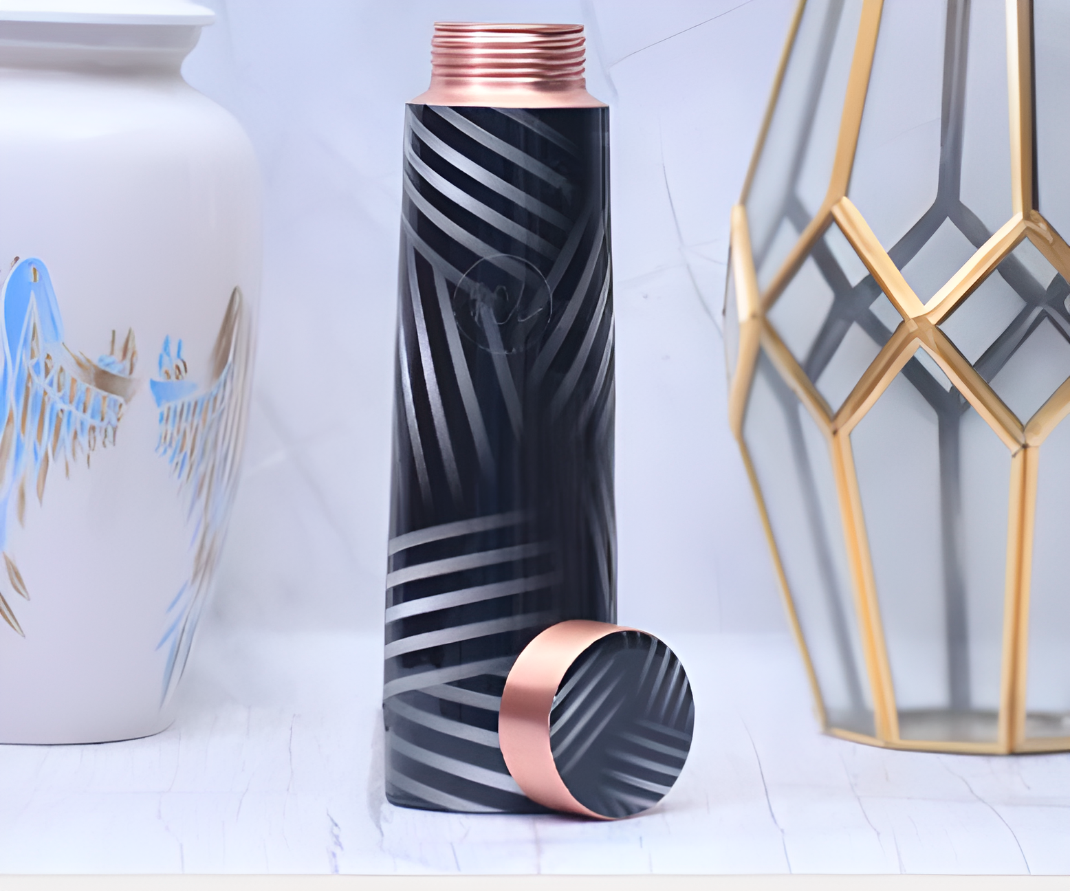 Black and White Stripes Copper Water Bottle Enamel Leak Proof Capacity 1000 ML