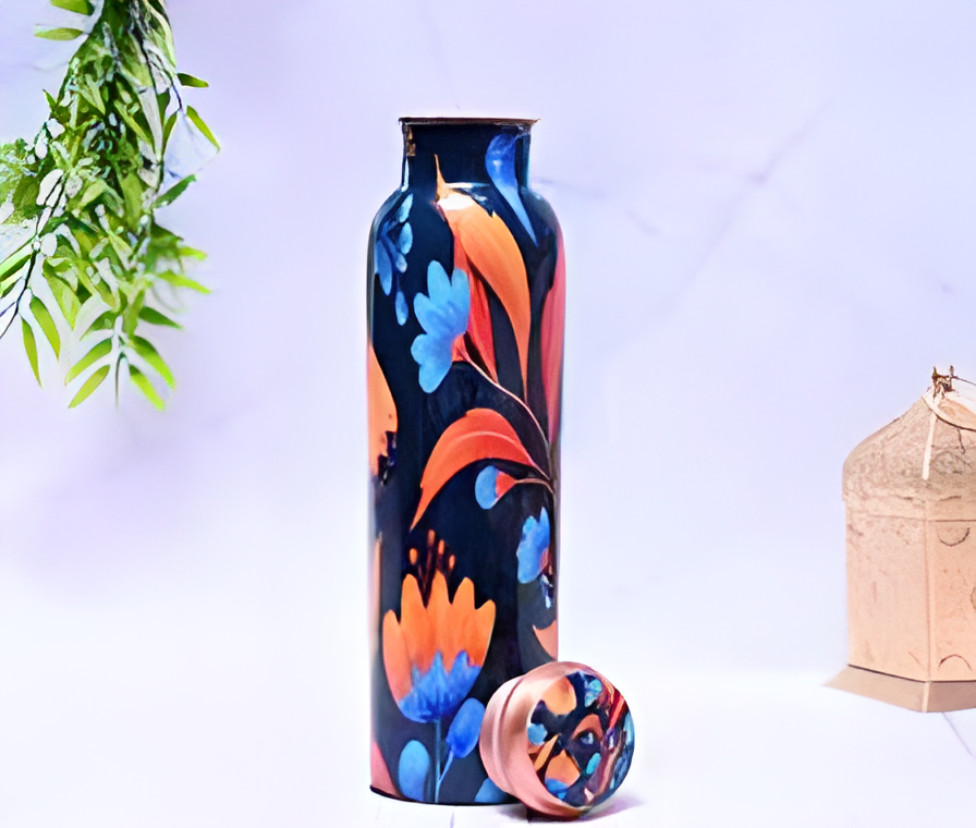 Pure Copper Colorful Art Water Bottle with Leak Proof Capacity 1000ML