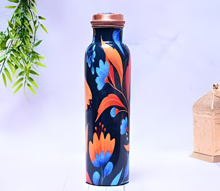 Pure Copper Colorful Art Water Bottle with Leak Proof Capacity 1000ML
