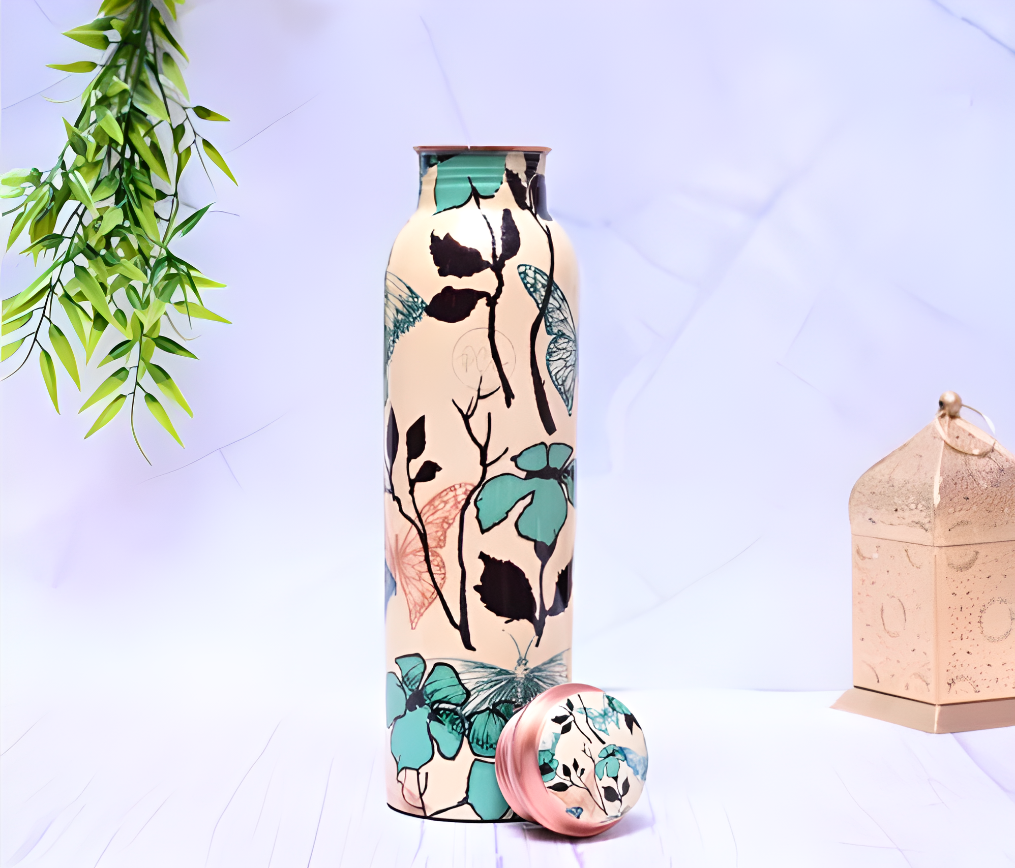Pure Copper Nature Printed Water Bottle with Leak Proof Capacity 1000 ML
