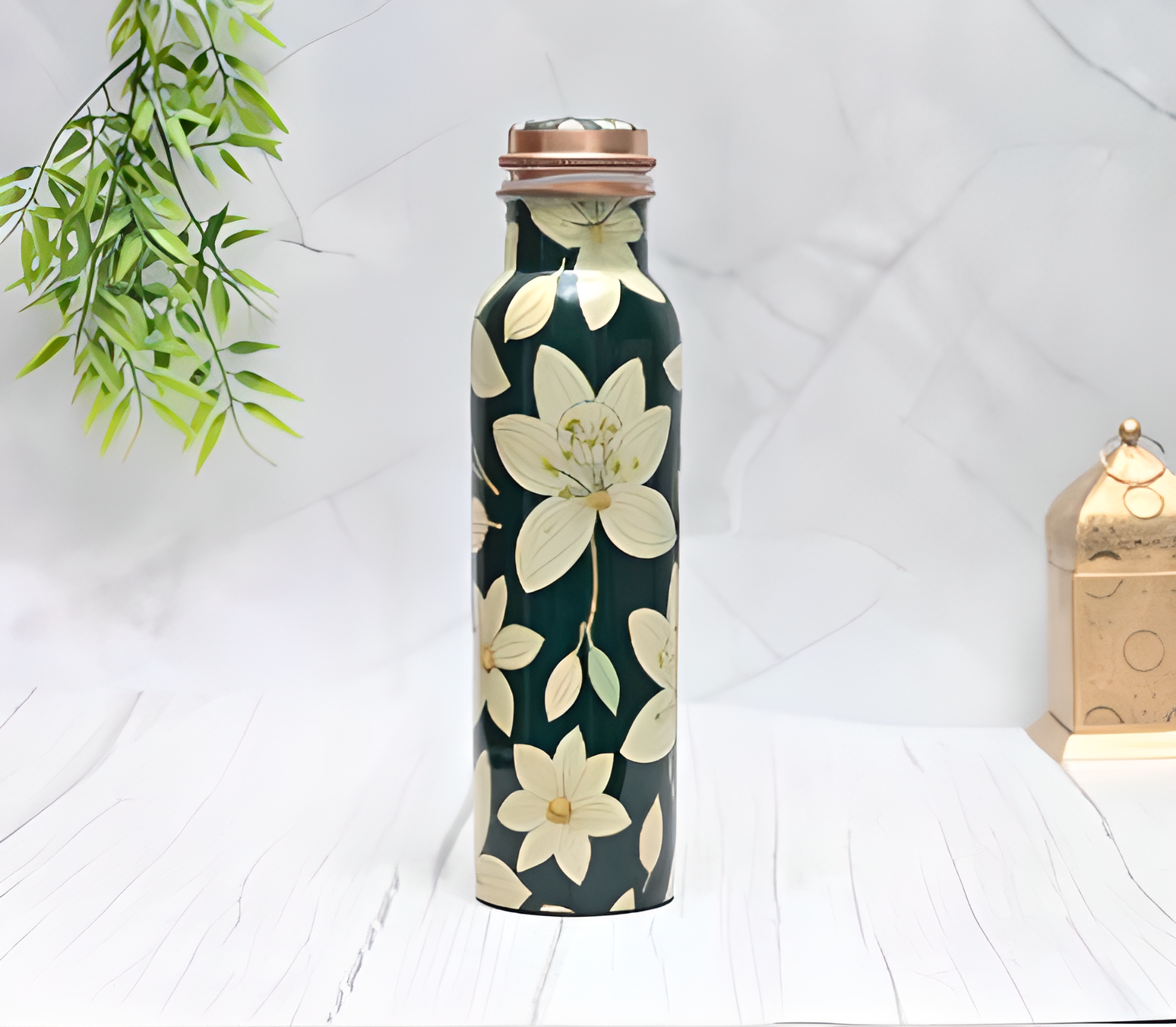 Pure Copper Floral Art Water Bottle Capacity 1000 ML
