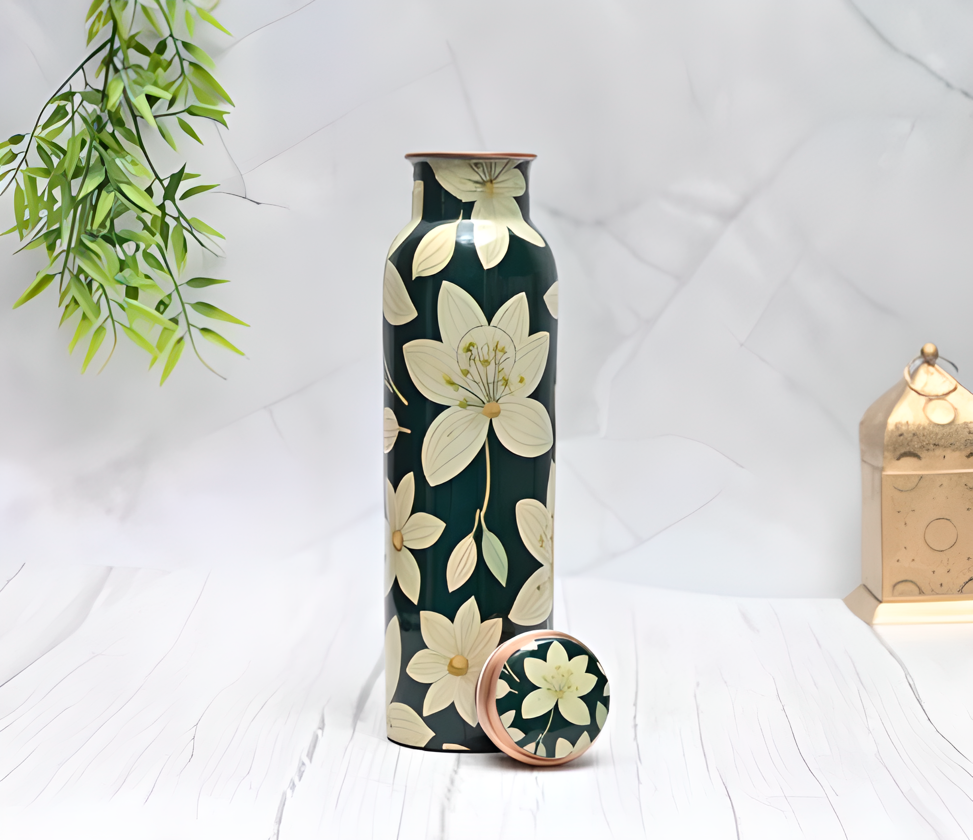 Pure Copper Floral Art Water Bottle Capacity 1000 ML